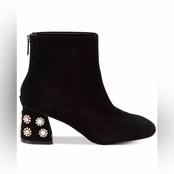 Nanette Lepore Shoes - Nanette Lepore EUC Black Suede Ankle Boots Embellished Heels Sz 6 rhinestones